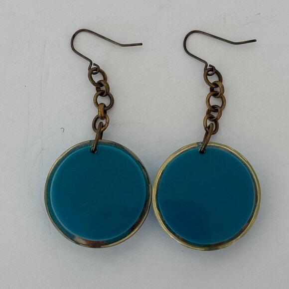 Turquoise Circle Drop Earrings With Bronze Chain Accents Patterns - Picture 3 of 5
